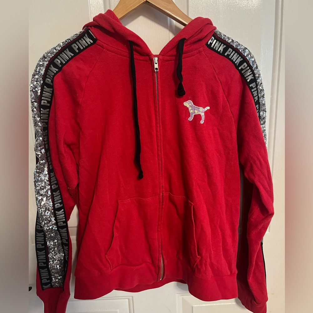 Victoria's Secret Pink Sequin Dog Hoodie Y2K